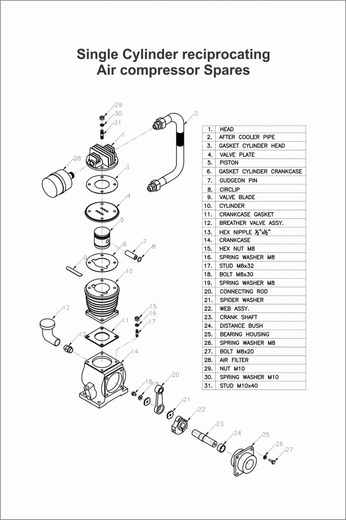 Single Stage Reciprocating Air Compressors Parts